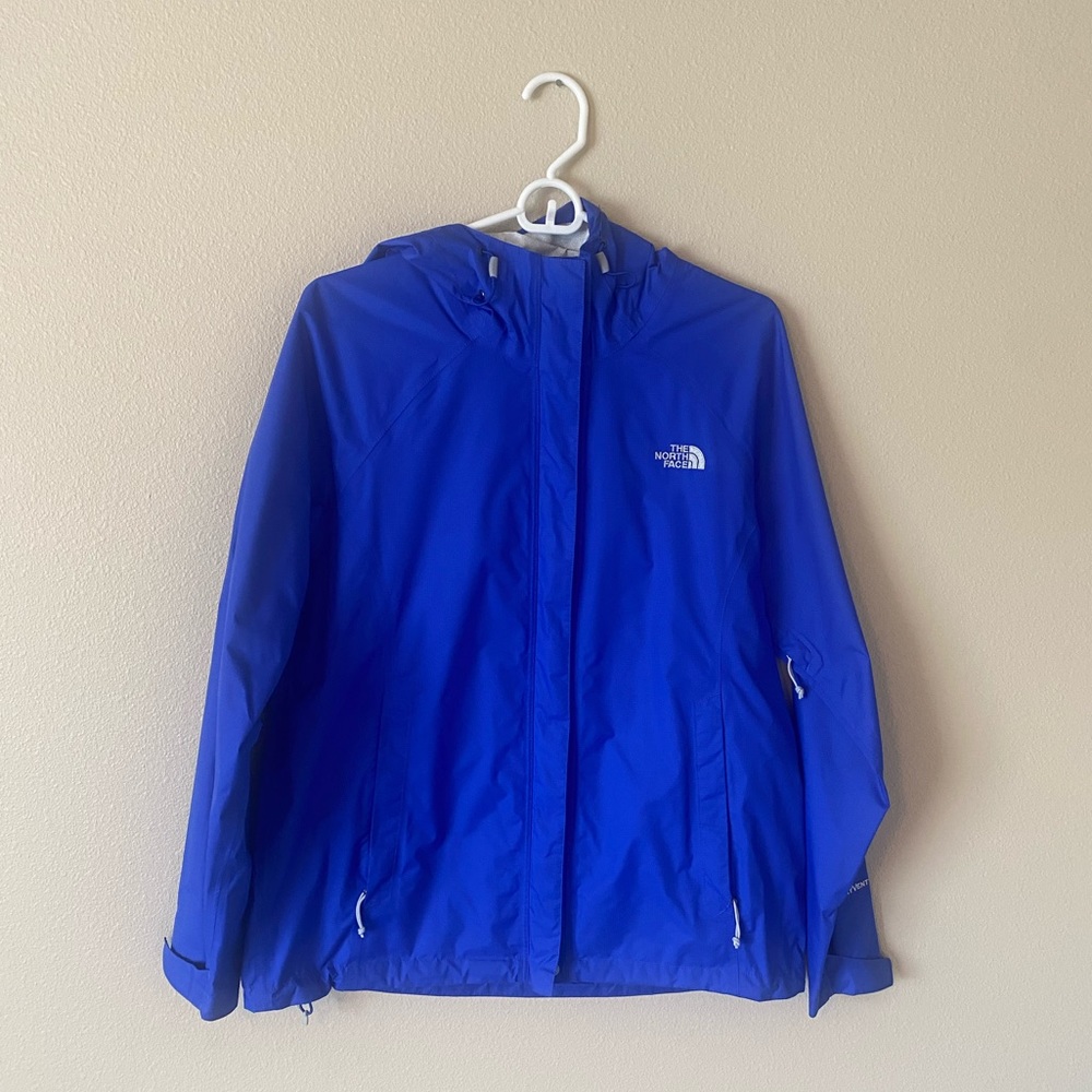 North face rain jacket, large, blue
